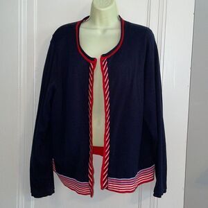 Red, white & blue‎ knit reversible sweater jacket